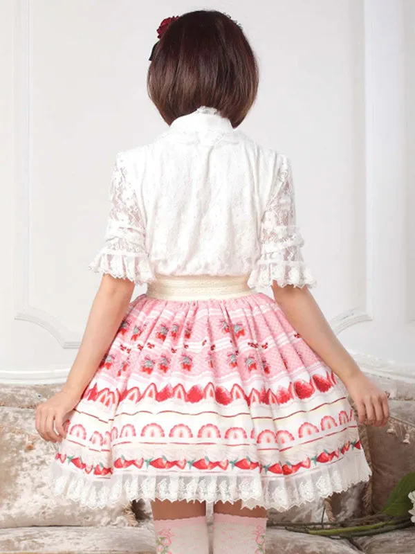 Pink Ruffle Polyester Lolita Skirt for Women