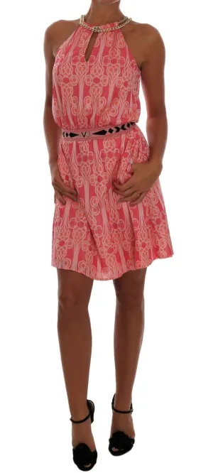Pink Sheath Sleeveless Gold Chain Dress