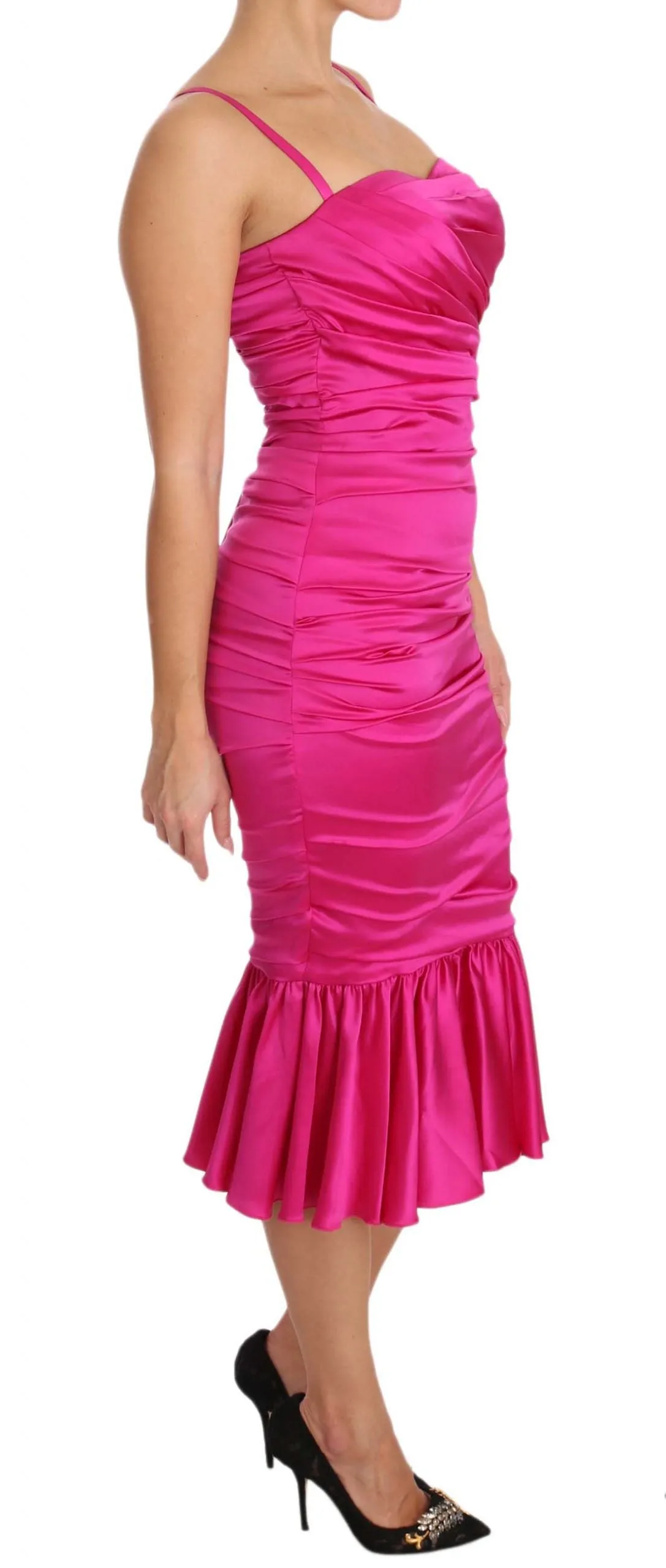 Pink Silk Stretch Sheath Flare Bodycon Dress