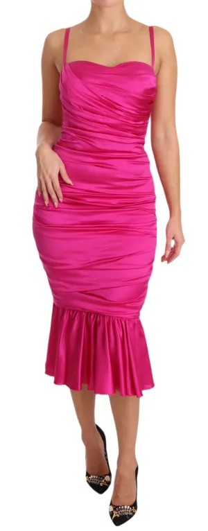 Pink Silk Stretch Sheath Flare Bodycon Dress