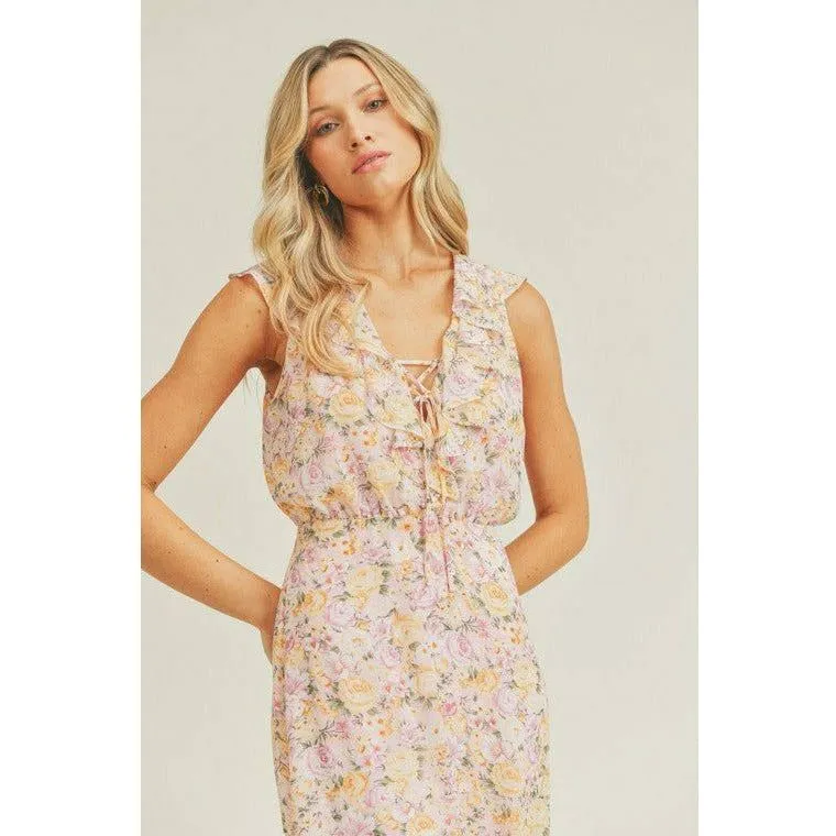 Pink Vanilla Lace Up Front Maxi Dress
