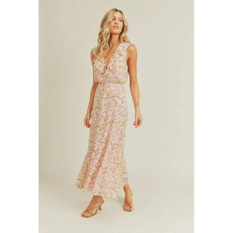 Pink Vanilla Lace Up Front Maxi Dress