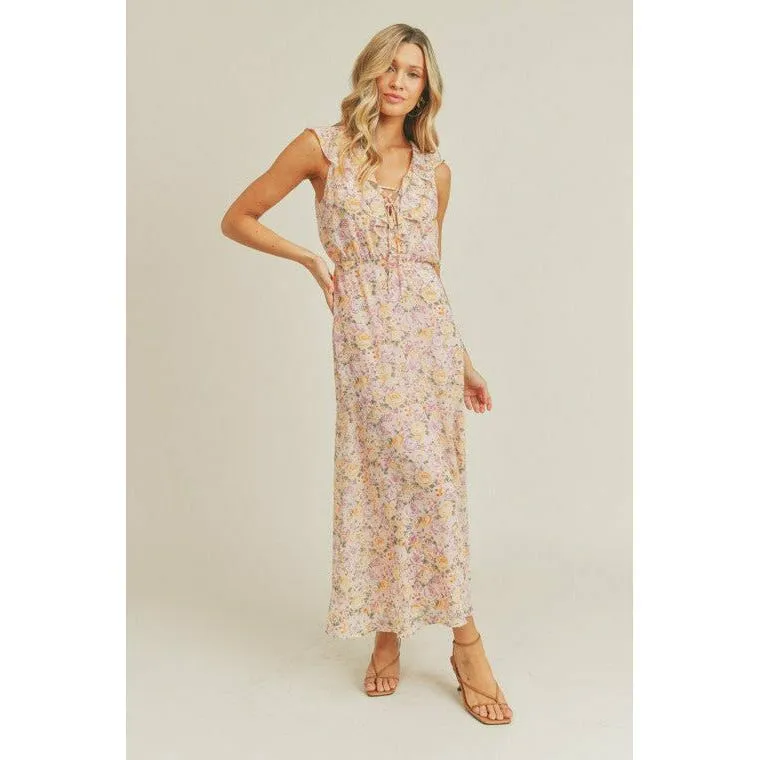 Pink Vanilla Lace Up Front Maxi Dress