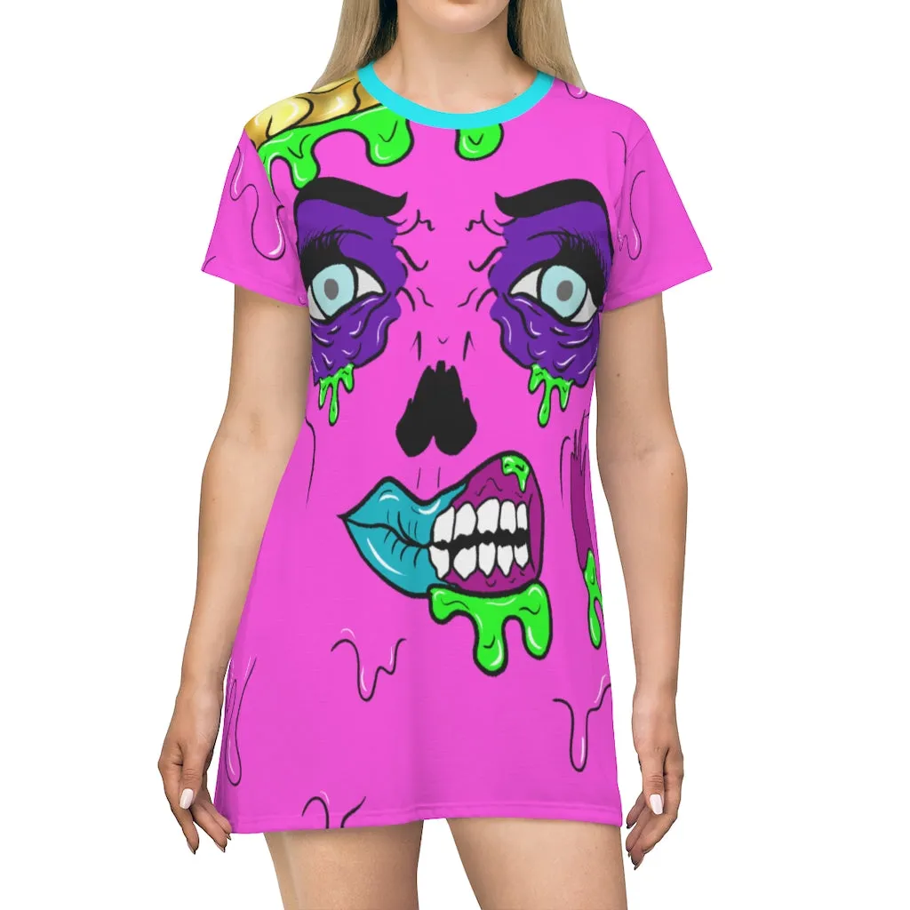 Pink Zombie Pop Art All Over Print T-Shirt Dress