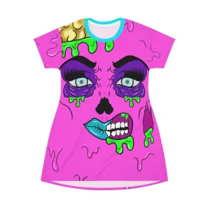 Pink Zombie Pop Art All Over Print T-Shirt Dress