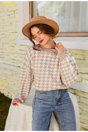 Plaid Knitted Casual Pullover Sweater Top