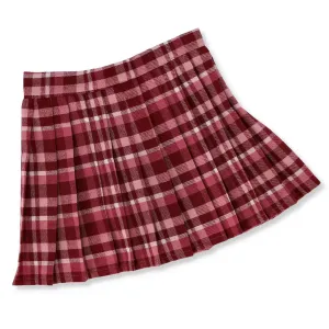 Pre-Girls Checked Flannel Skirt - Burgundy