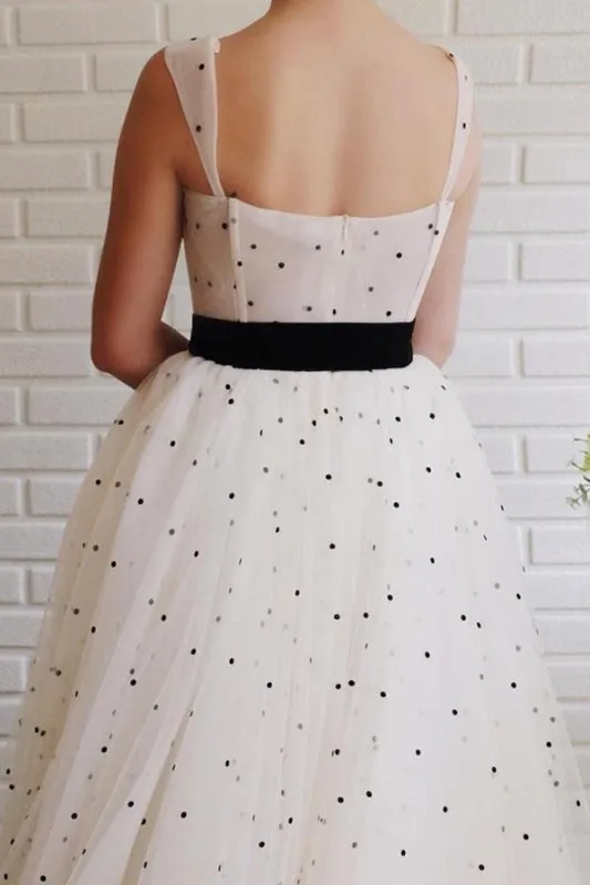 Princess White Tulle A-line Sweetheart Prom Dress With Sash