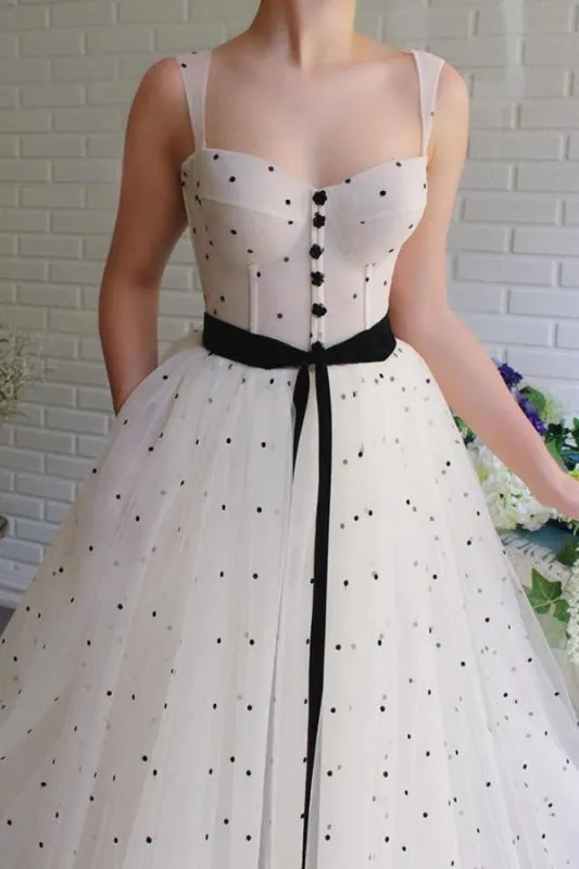 Princess White Tulle A-line Sweetheart Prom Dress With Sash