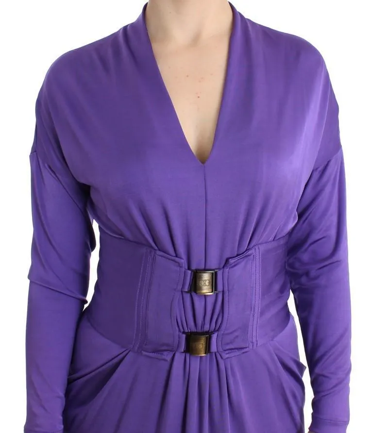 Purple longsleeved belted dress