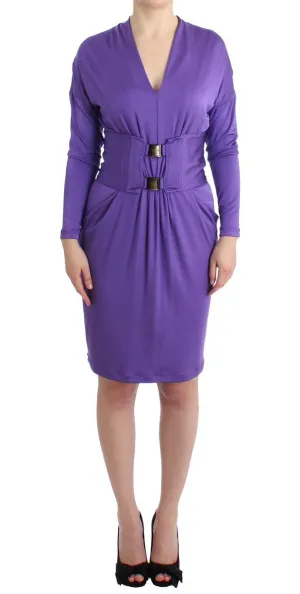 Purple longsleeved belted dress