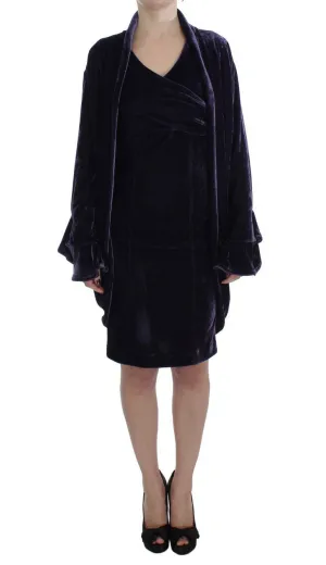Purple Velvet Sheath Dress & Sweater Set