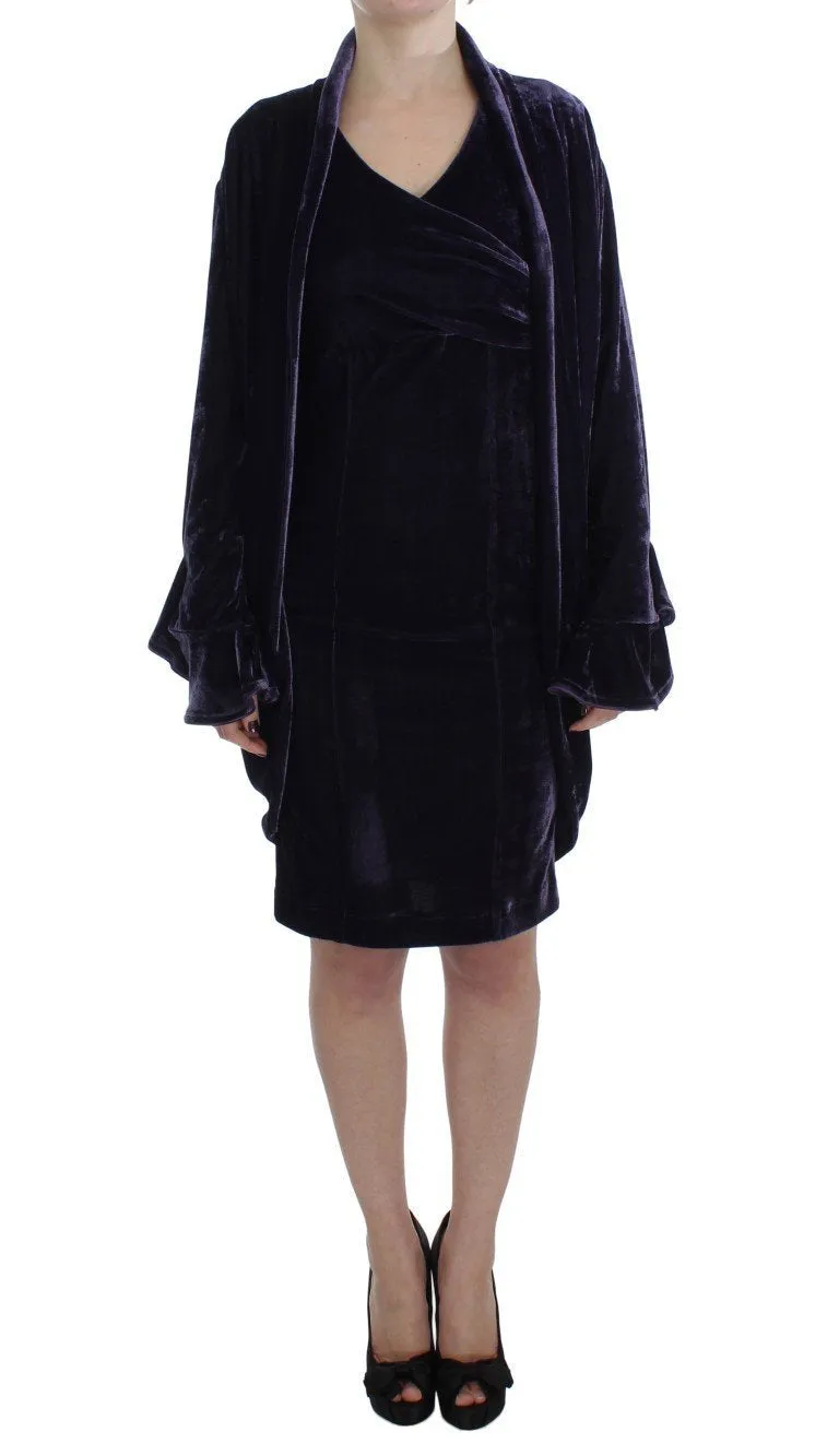 Purple Velvet Sheath Dress & Sweater Set