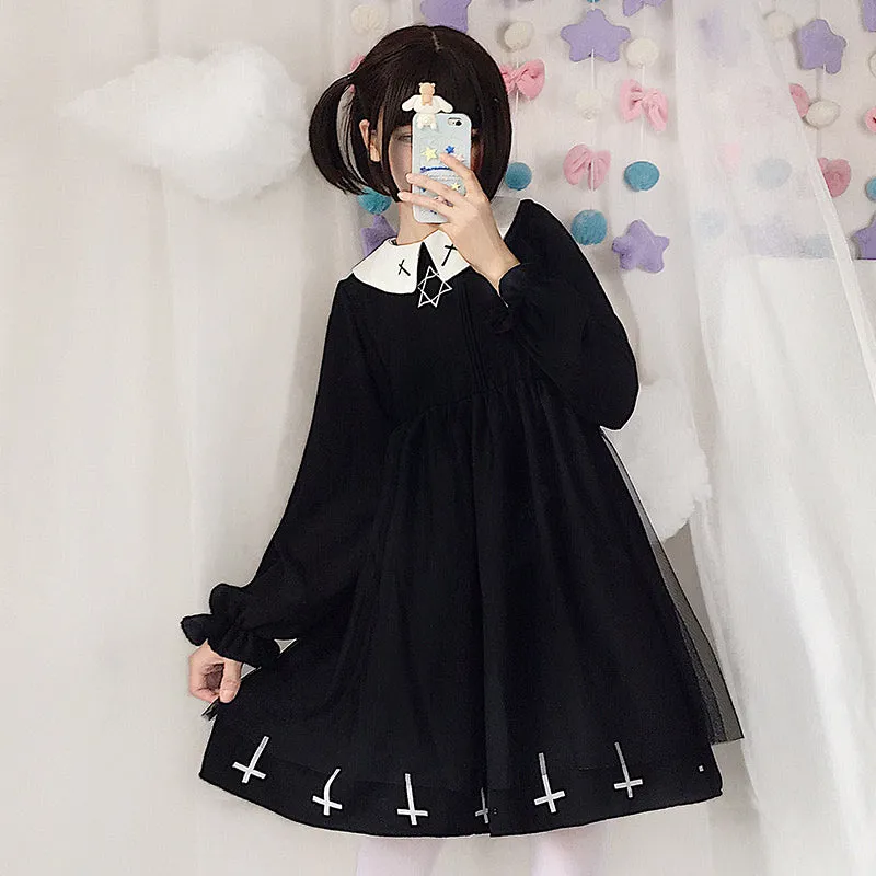 "GOTH CROSS HEXAGRAM MESH" DRESS N010805