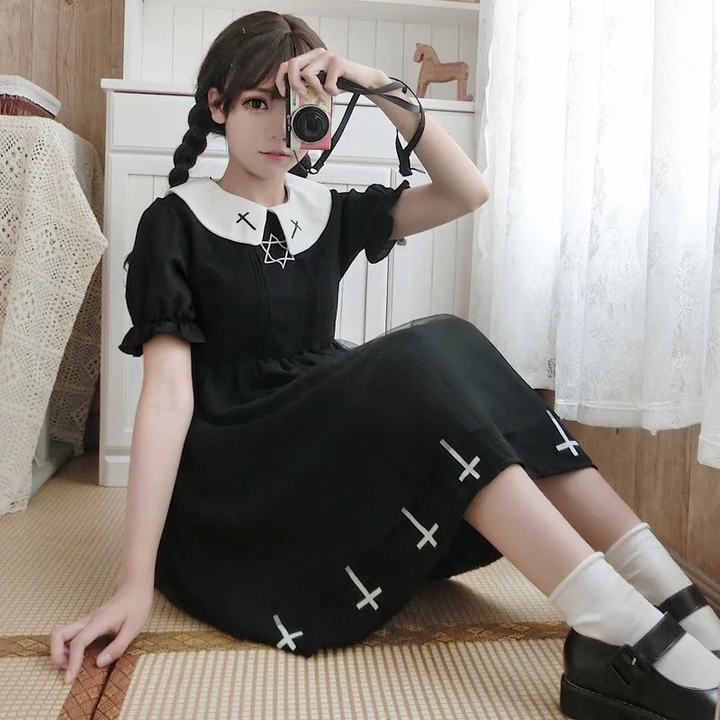 "GOTH CROSS HEXAGRAM MESH" DRESS N010805