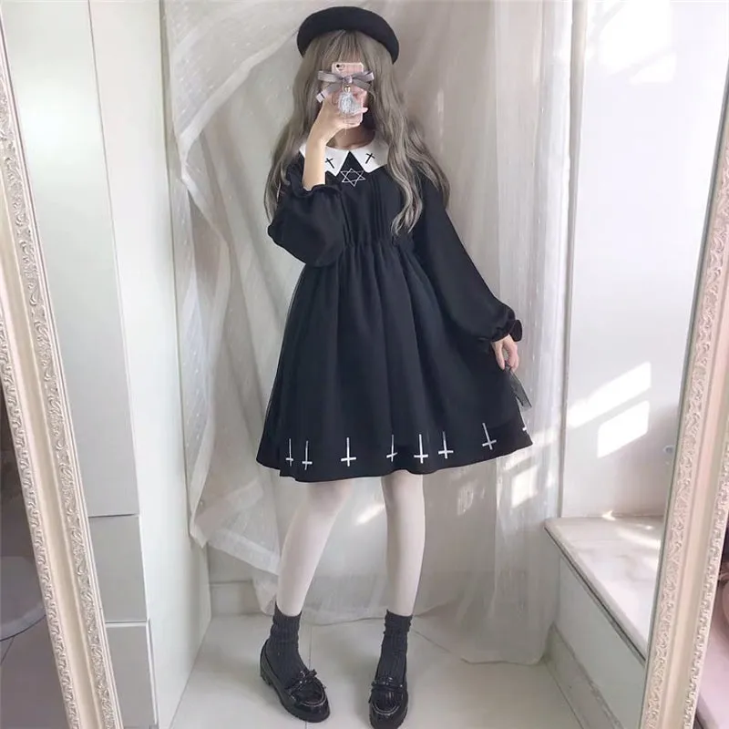 "GOTH CROSS HEXAGRAM MESH" DRESS N010805