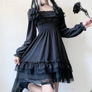 "RETRO DARK LACE PUFF SLEEVE" DRESS N040803