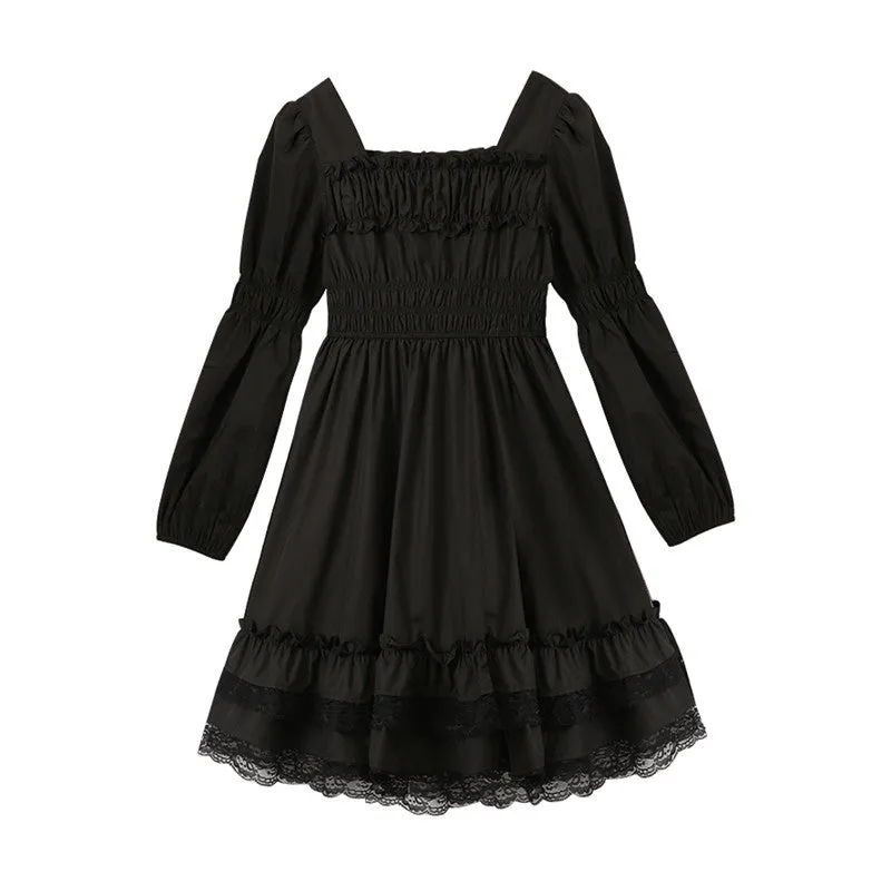 "RETRO DARK LACE PUFF SLEEVE" DRESS N040803