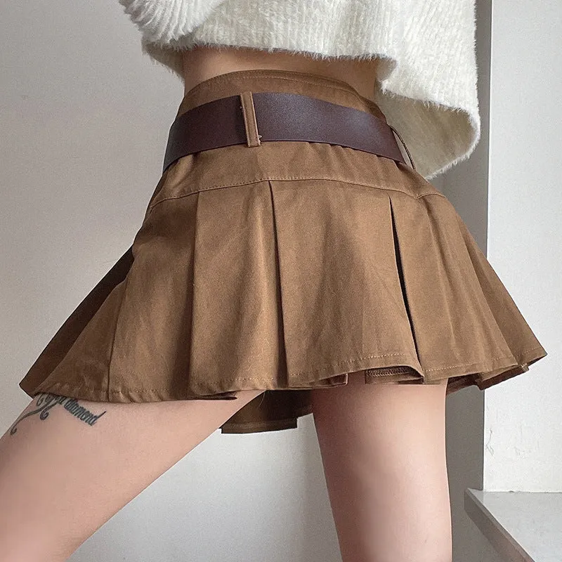 "RETRO PURE COLOR WITH BELT PLEATED" SKIRT UB2439