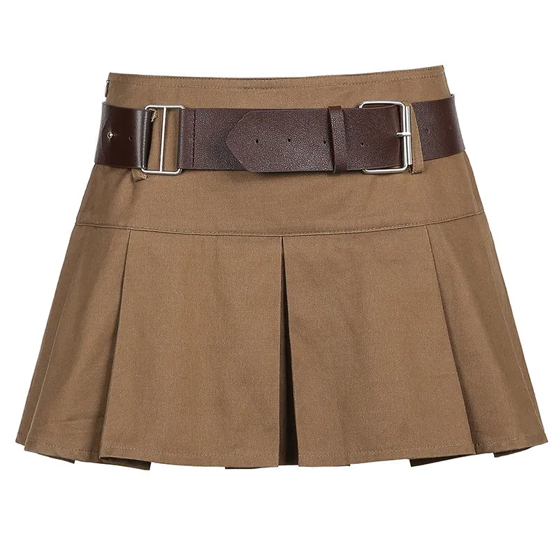 "RETRO PURE COLOR WITH BELT PLEATED" SKIRT UB2439