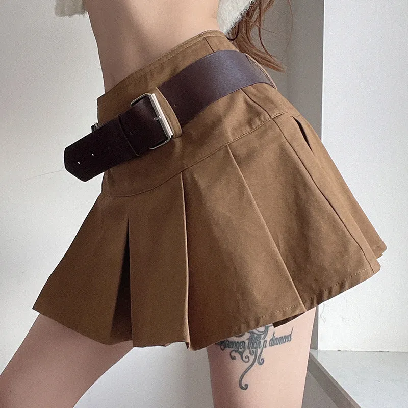 "RETRO PURE COLOR WITH BELT PLEATED" SKIRT UB2439