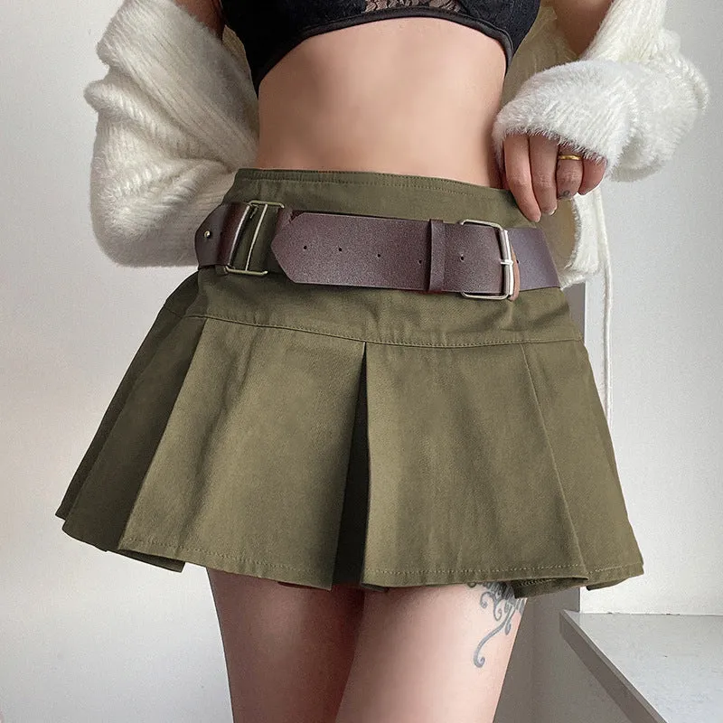 "RETRO PURE COLOR WITH BELT PLEATED" SKIRT UB2439
