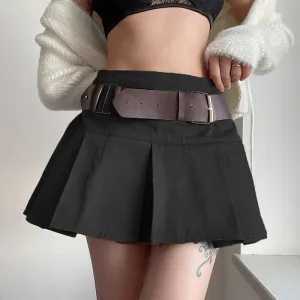 "RETRO PURE COLOR WITH BELT PLEATED" SKIRT UB2439