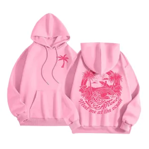Qxutpo Pink Palm Puff Hoodie Cute Pink Graphic Hoodies for Teen Girls Preppy Sweatshirt Loose Fit Casual Long Sleeve Hooded Pullover Tops with Pockets