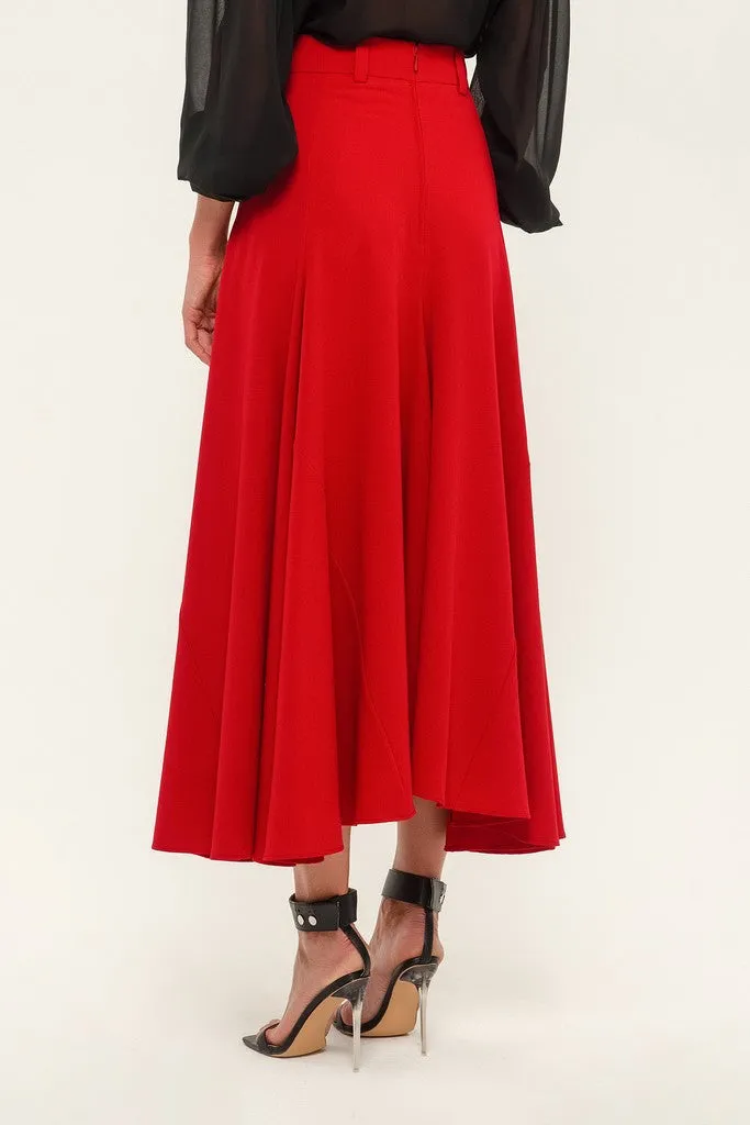 Red Elegant Day Godet Maxi Skirt with Pockets