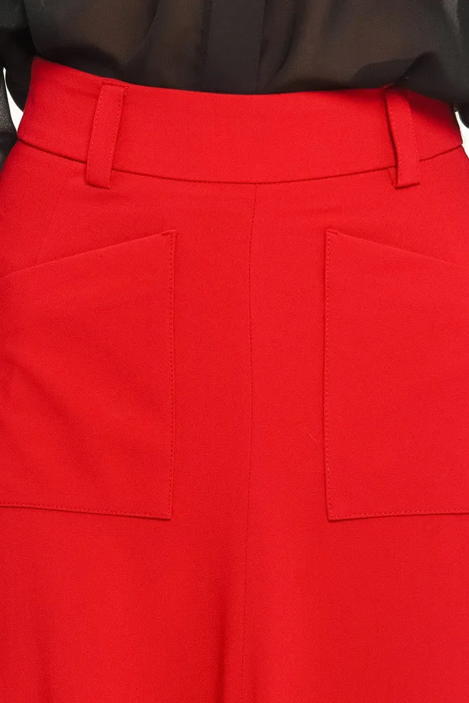 Red Elegant Day Godet Maxi Skirt with Pockets