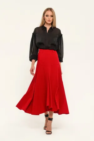 Red Elegant Day Godet Maxi Skirt with Pockets