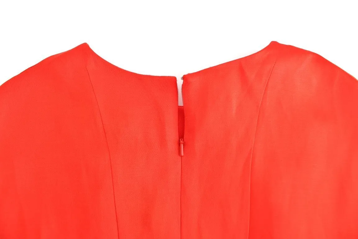Red Mini Linen 3/4 Sleeve Sheath Dress