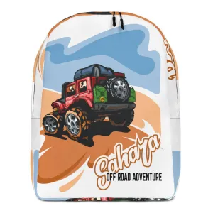 Red suv on a deserted hill against a blue sky Minimalist Backpack