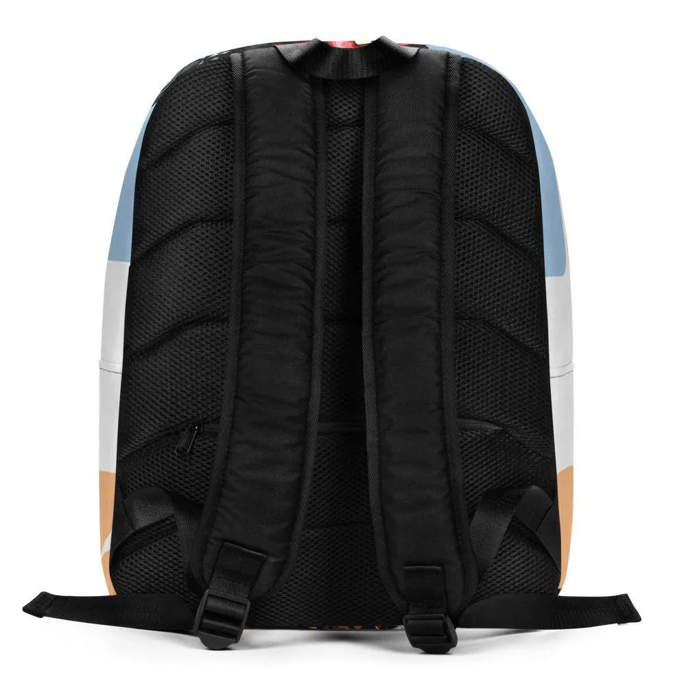 Red suv on a deserted hill against a blue sky Minimalist Backpack