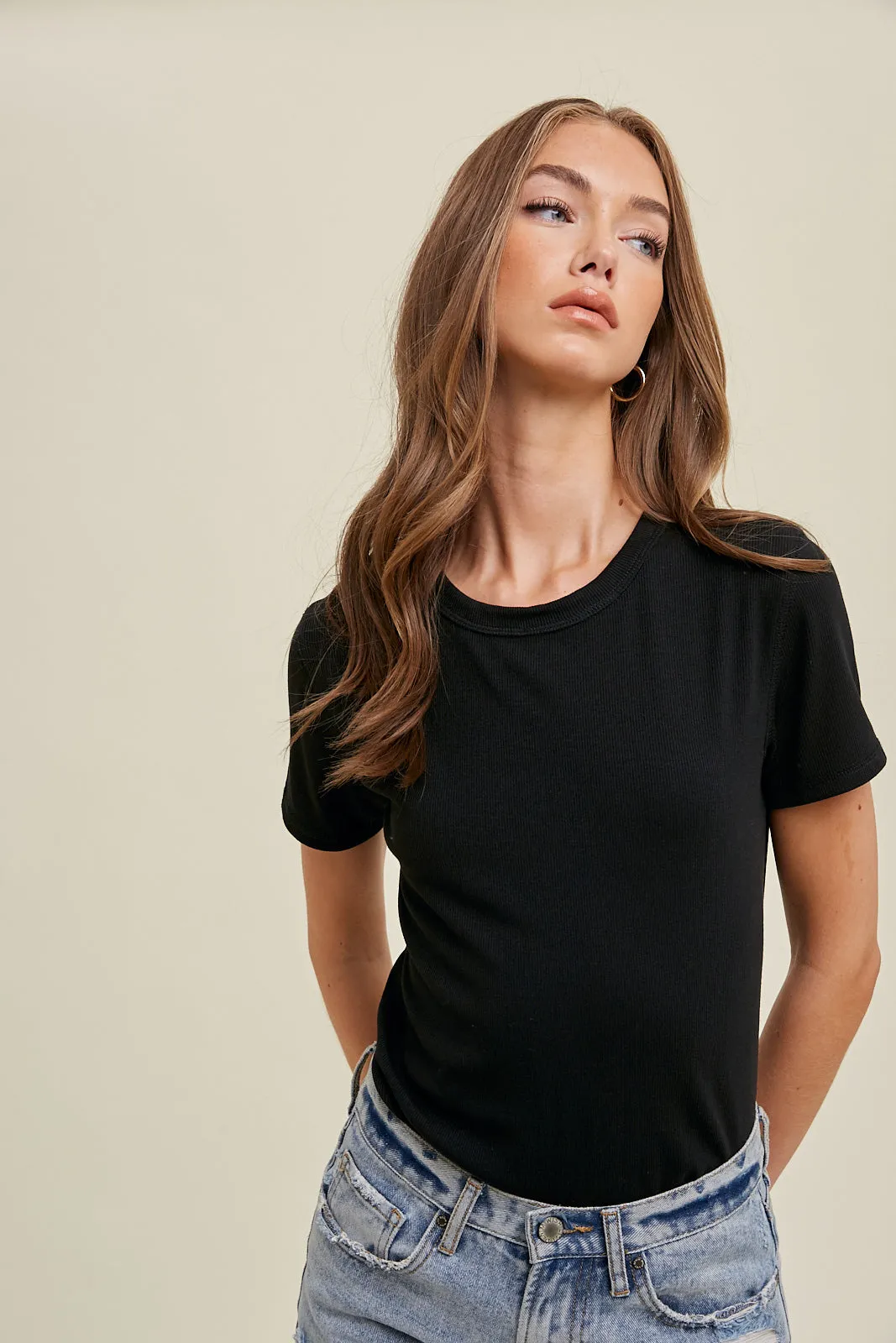 RESTOCK Kate Ribbed Tee - Black
