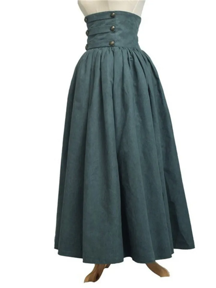 Retro High Waist Solid Color Swing Skirts