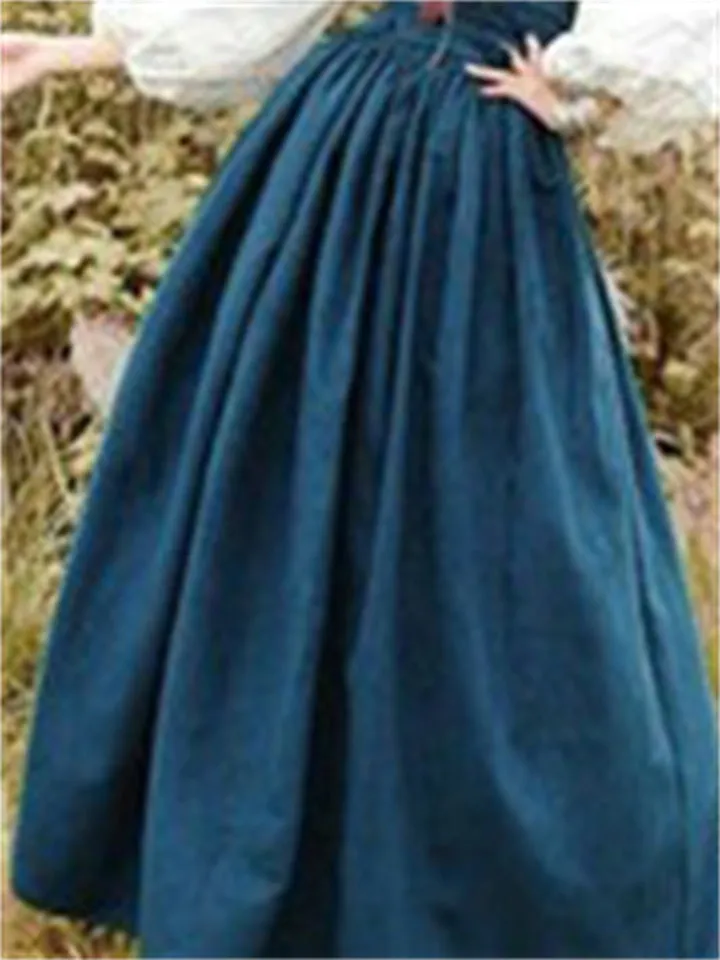 Retro High Waist Solid Color Swing Skirts
