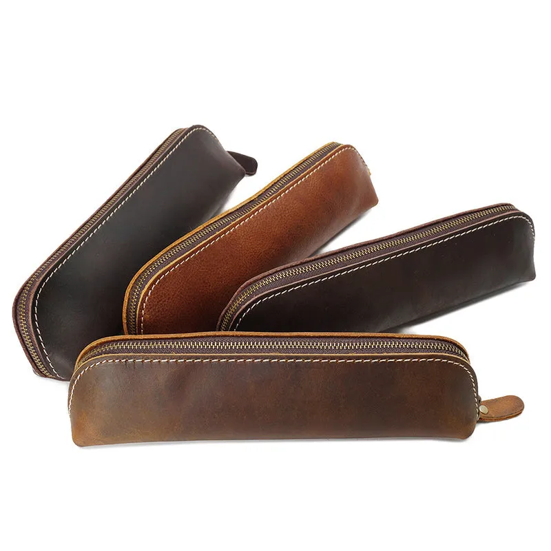 Retro Pen Bag Full Grain Leather Pencil Case Handmade Pen Holder YD1025