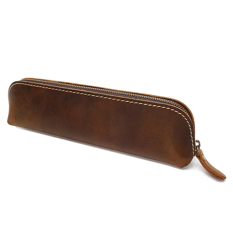 Retro Pen Bag Full Grain Leather Pencil Case Handmade Pen Holder YD1025
