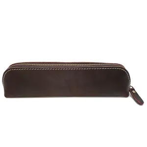 Retro Pen Bag Full Grain Leather Pencil Case Handmade Pen Holder YD1025