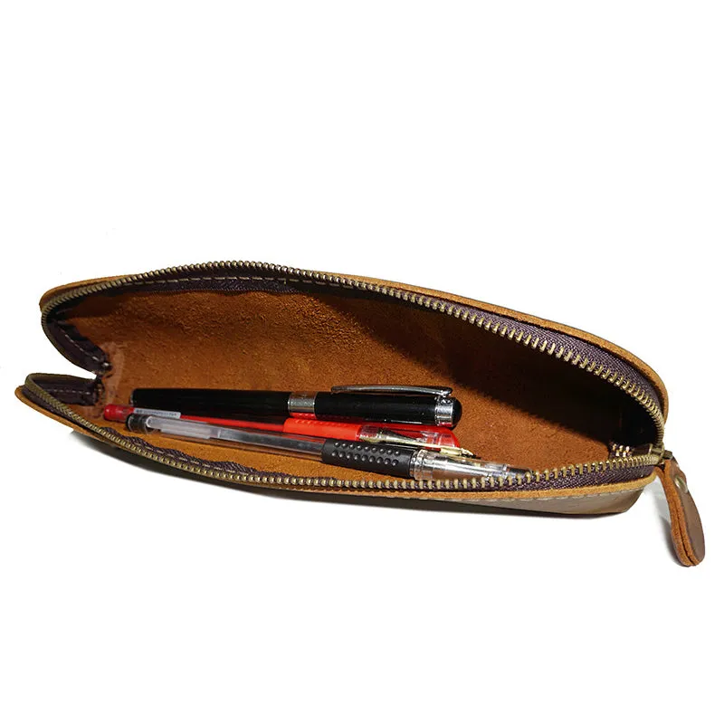 Retro Pen Bag Full Grain Leather Pencil Case Handmade Pen Holder YD1025