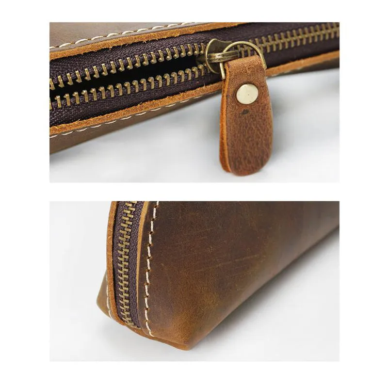 Retro Pen Bag Full Grain Leather Pencil Case Handmade Pen Holder YD1025