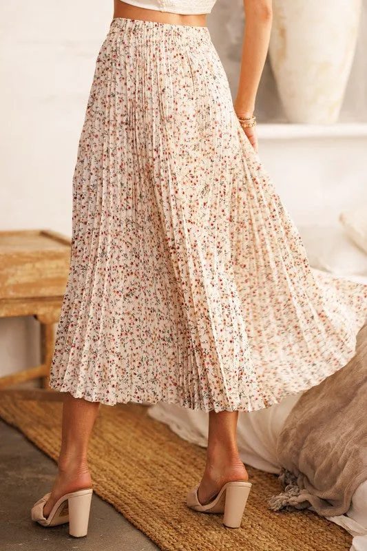 Ribbon Tie Pleated Midi Skirt