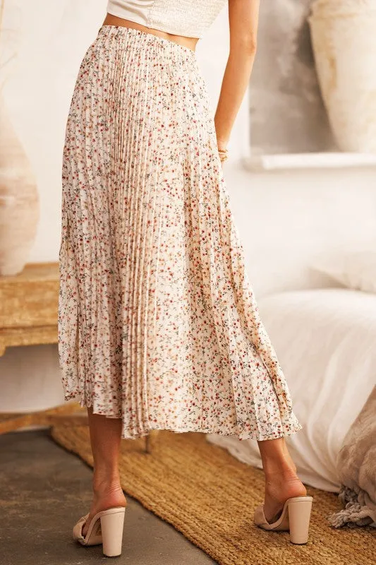 Ribbon Tie Pleated Midi Skirt