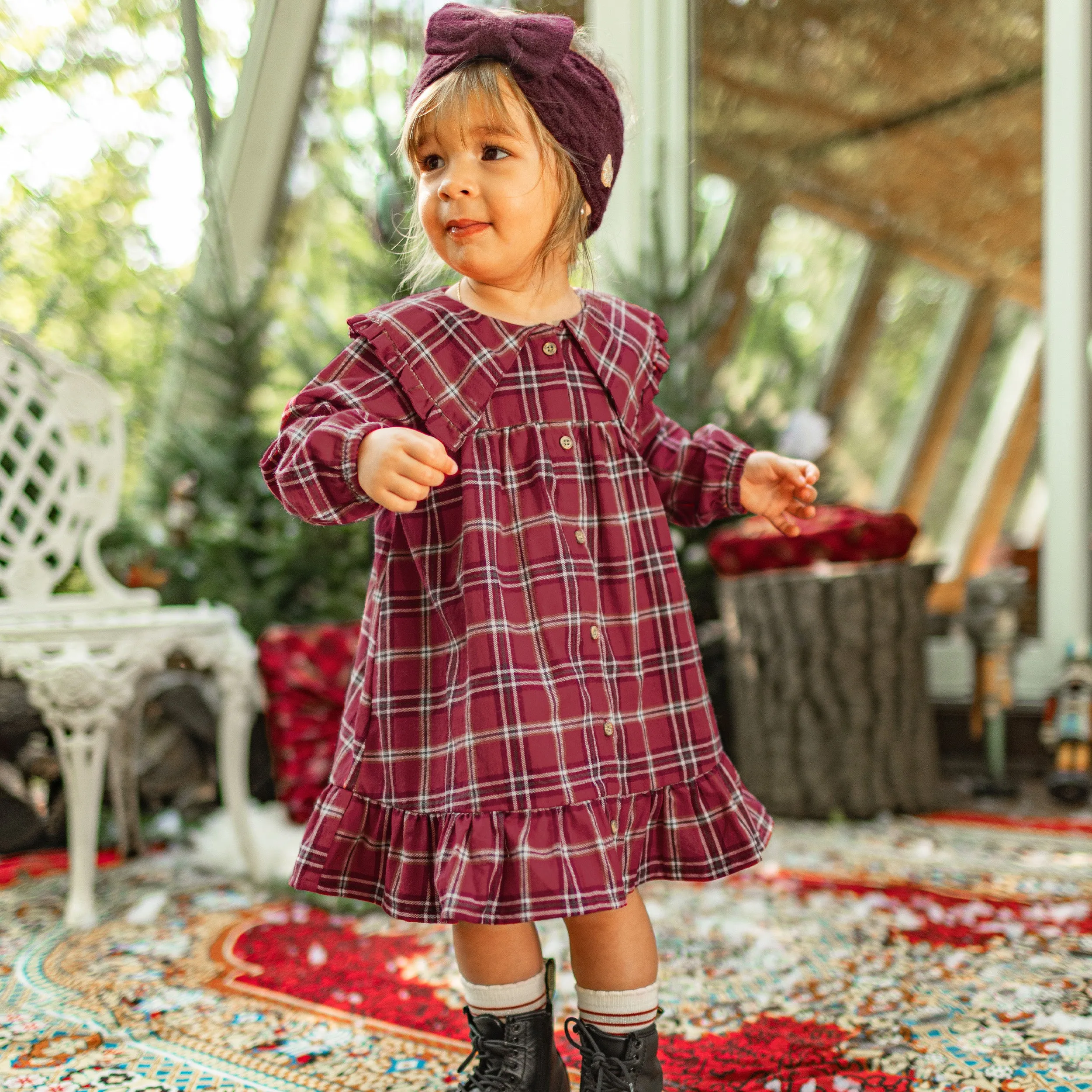 Robe rouge et blanche à carreaux en flanelle brossée, bébé || Red and white plaid pattern dress in brushed flannel, baby