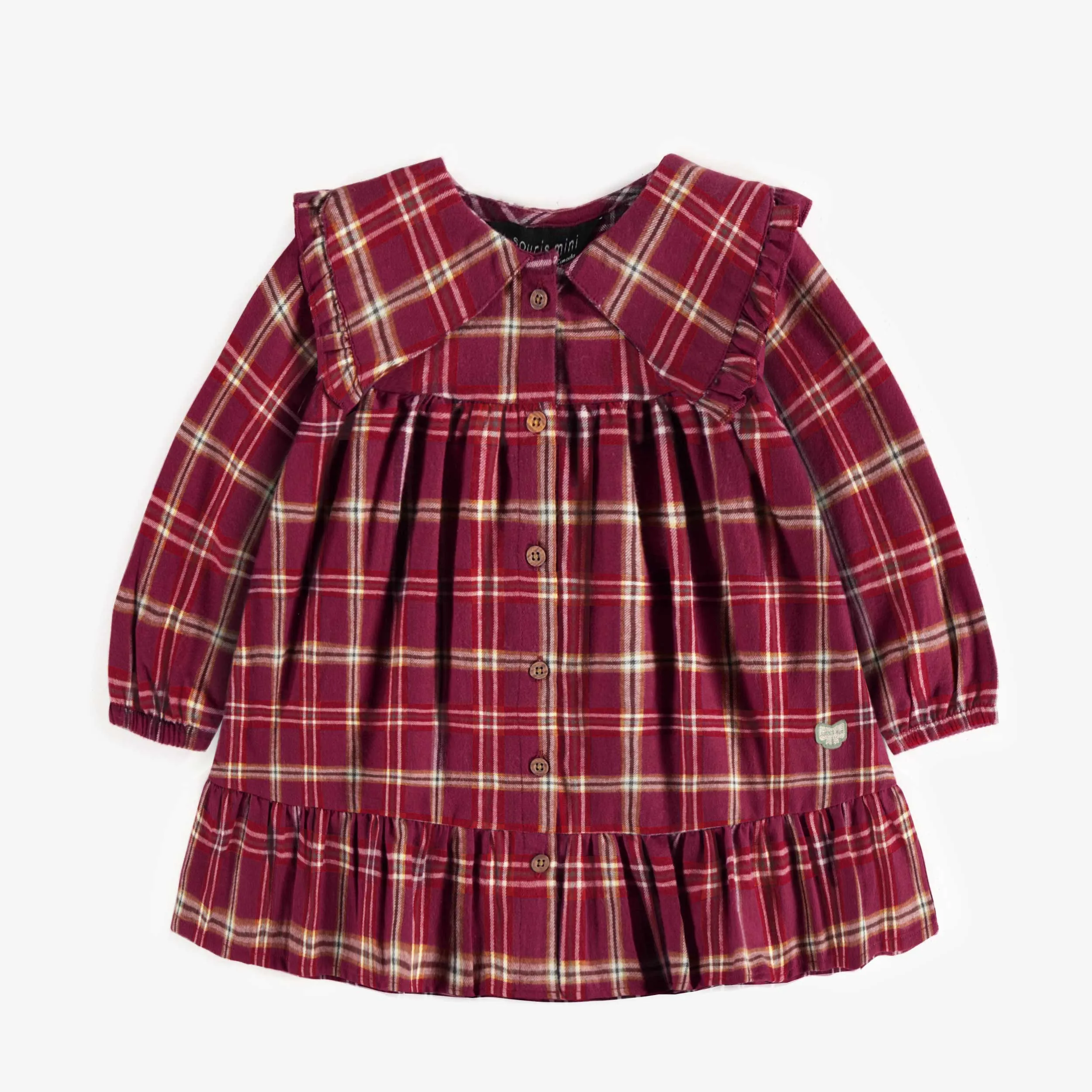 Robe rouge et blanche à carreaux en flanelle brossée, bébé || Red and white plaid pattern dress in brushed flannel, baby