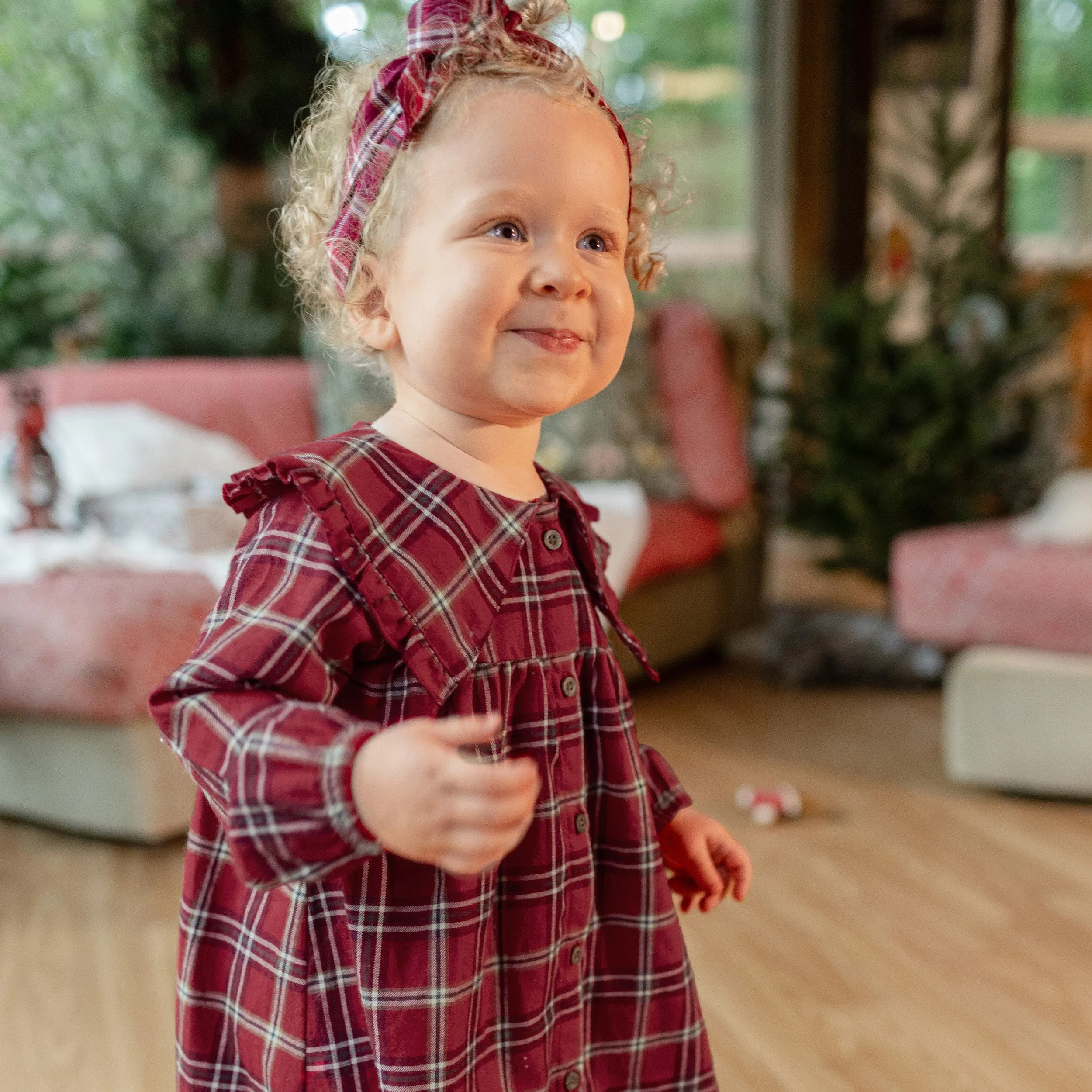 Robe rouge et blanche à carreaux en flanelle brossée, bébé || Red and white plaid pattern dress in brushed flannel, baby
