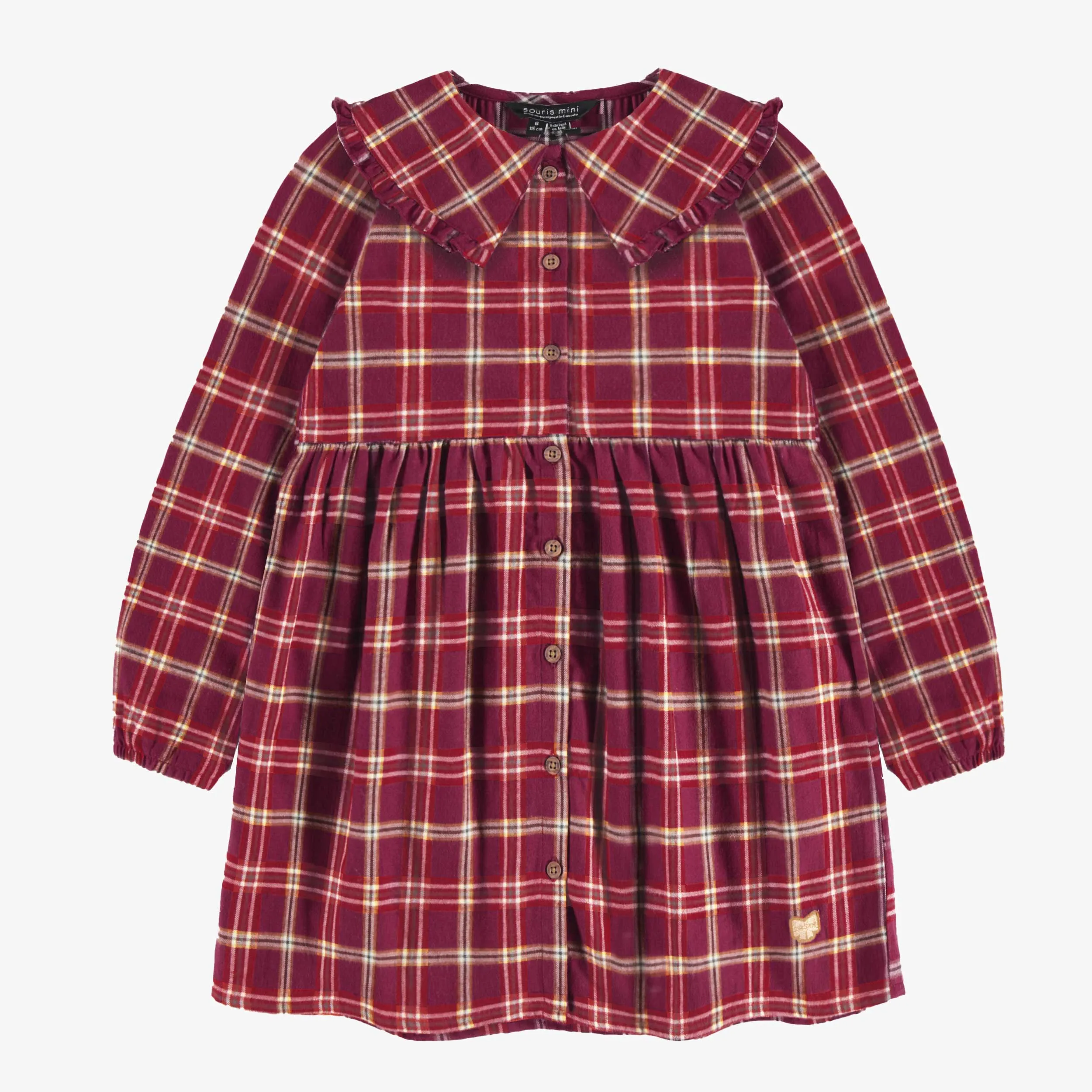Robe rouge et blanche à carreaux en flanelle brossée, enfant || Red and white plaid pattern dress in brushed flannel, child