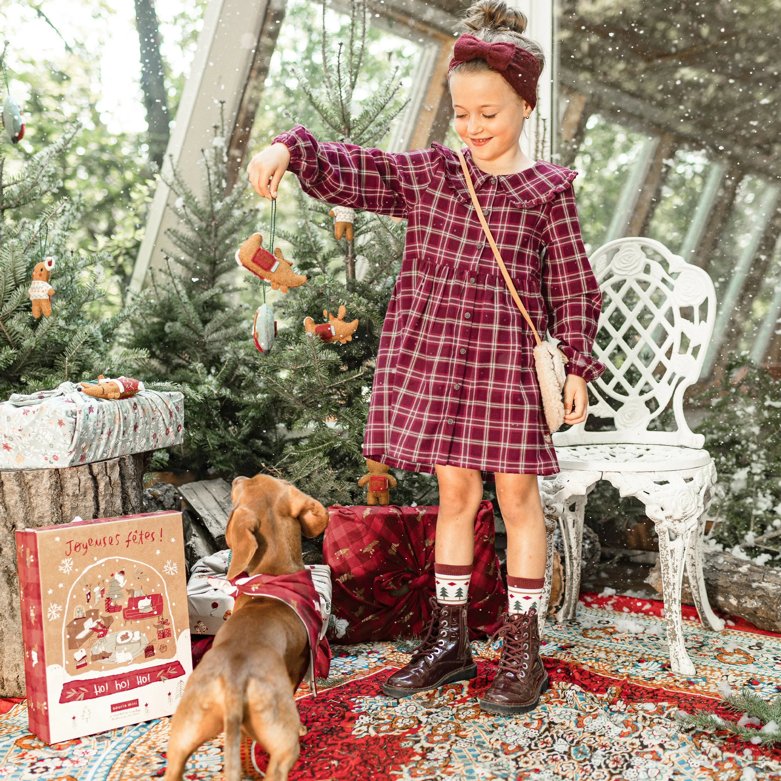 Robe rouge et blanche à carreaux en flanelle brossée, enfant || Red and white plaid pattern dress in brushed flannel, child