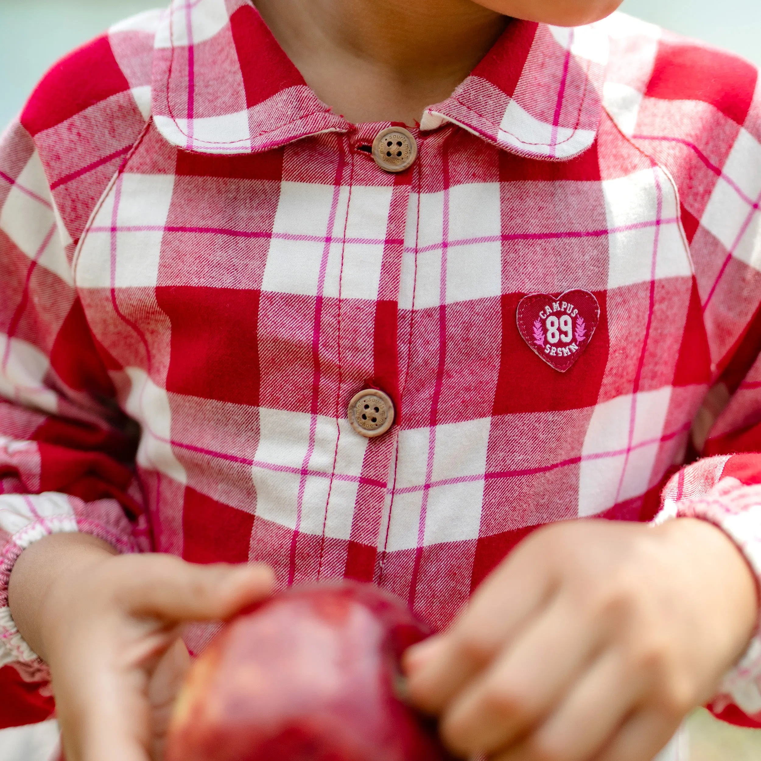 Robe rouge et blanche à carreaux en flanelle, enfant || Red and white plaid pattern dress in flannel, child